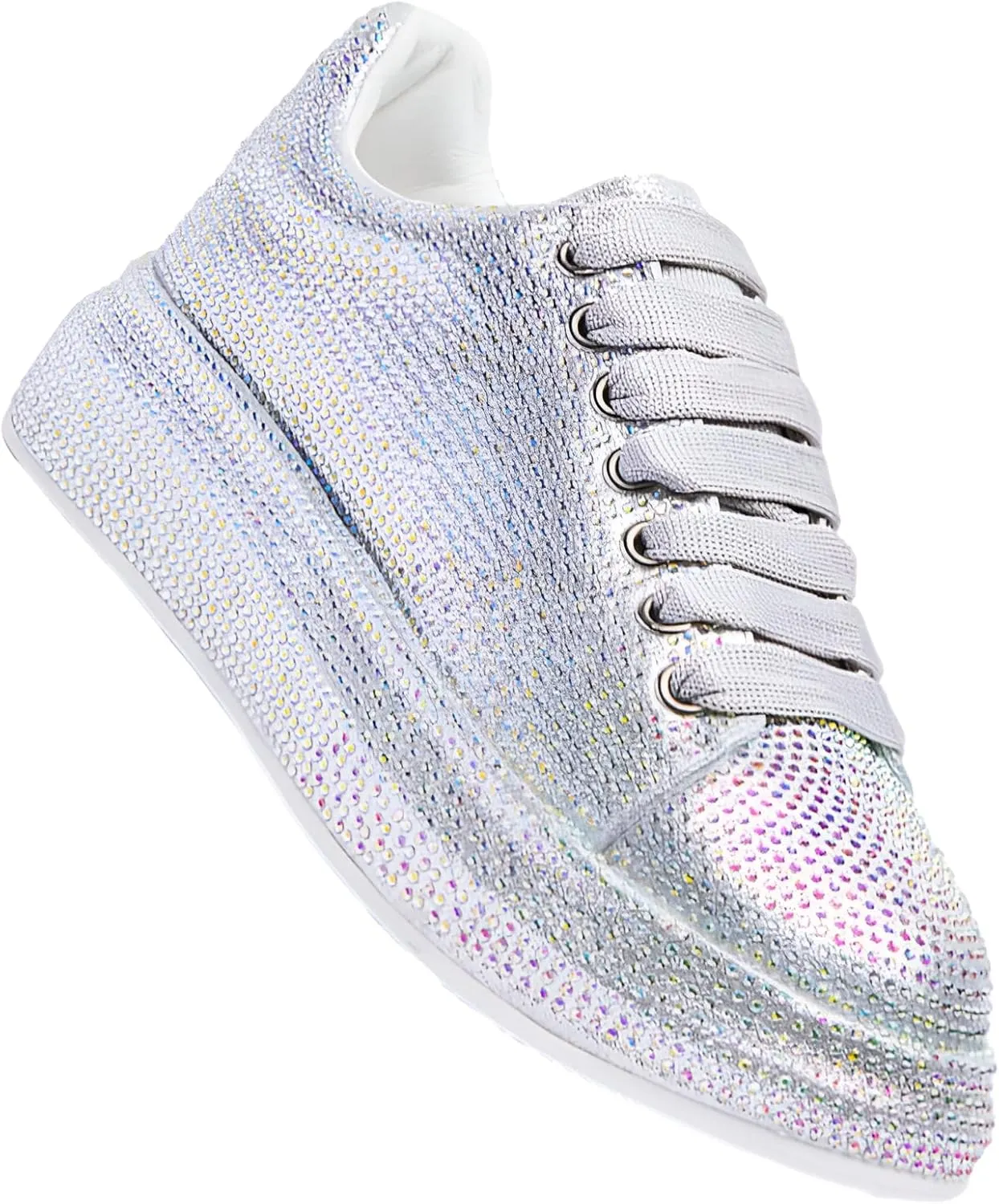 Women's Fashion Thick Sole Sneakers Glitter Gradient Colors Rhinestones Lace-Up Casual Sports Shoes