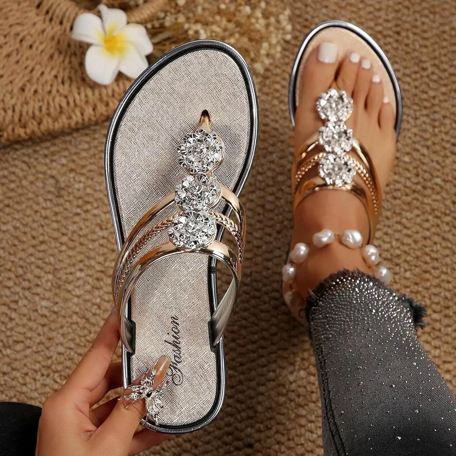Women's Flat Flip Flops Boho with Arch Support Yoga Mat Comfortable Summer Beach Walking Thong Cushion Sandals Slip