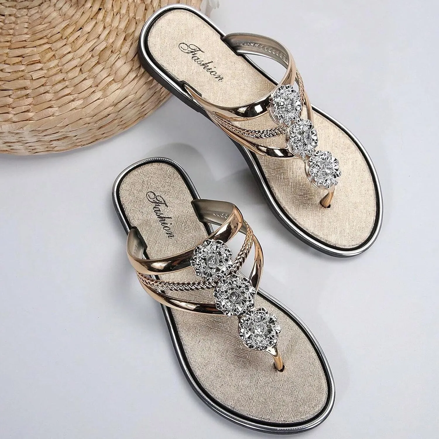 Women's Flat Flip Flops Boho with Arch Support Yoga Mat Comfortable Summer Beach Walking Thong Cushion Sandals Slip