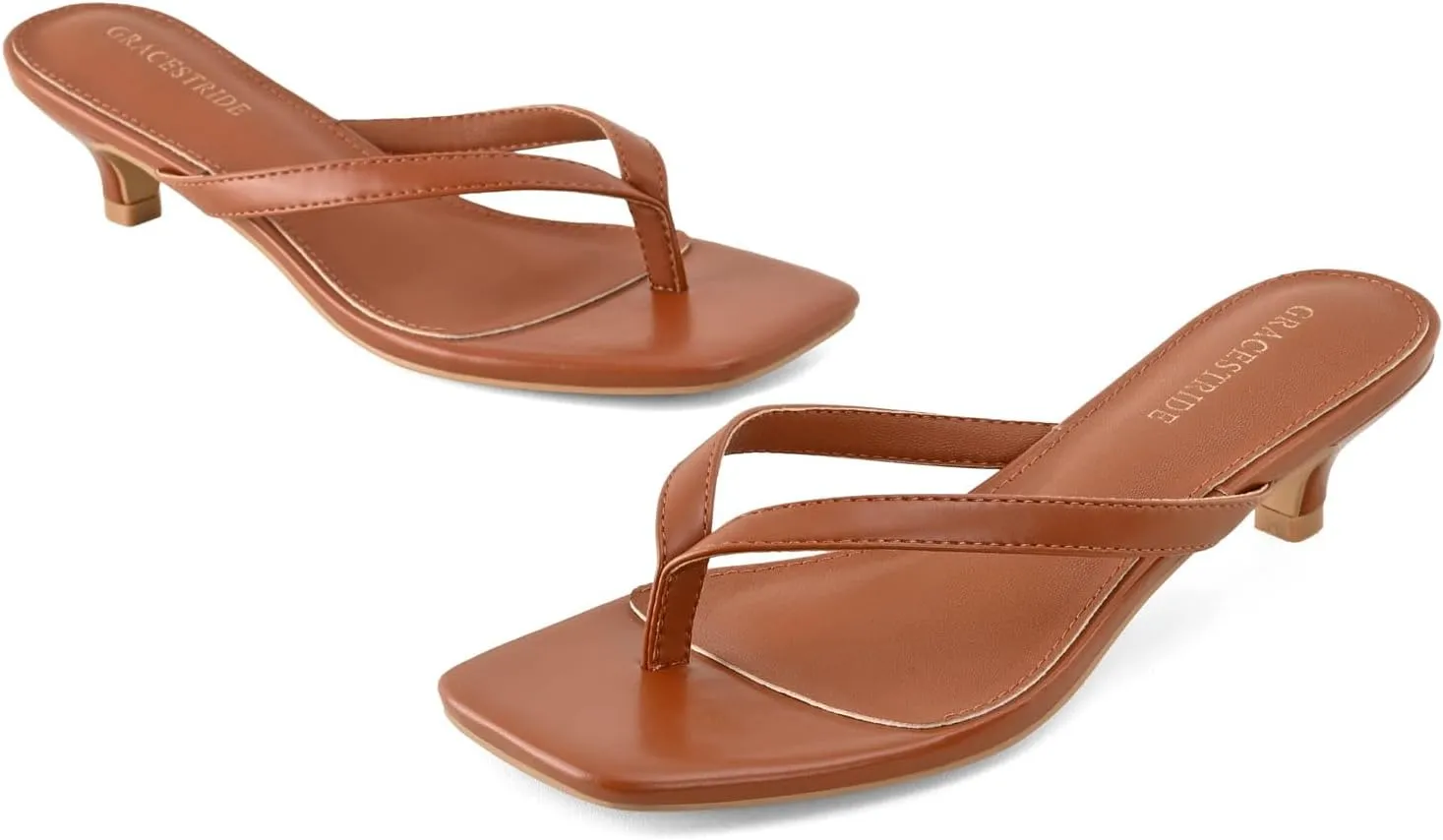 Women’s Flip-Flops Kitten Heels Thong Sandals For Women Square Toe Slip On Fashion Summer Dress Sandals