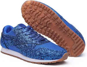 Women's Glitter Sneakers Lace up Casual Flat Sparkle Walking Shoes