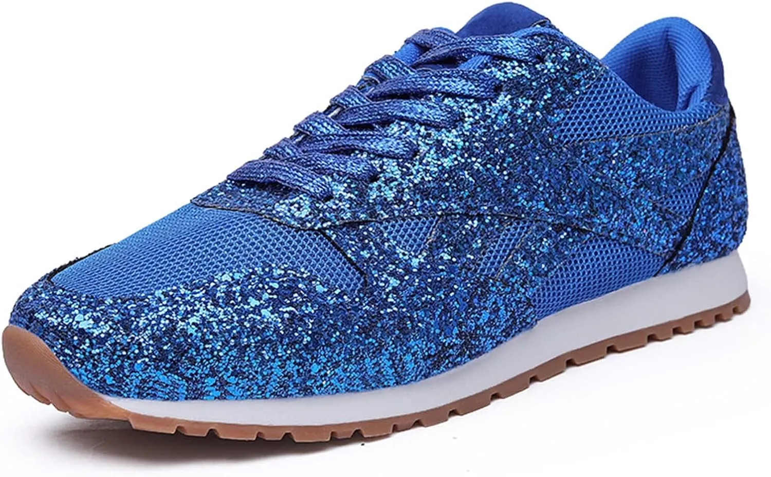 Women's Glitter Sneakers Lace up Casual Flat Sparkle Walking Shoes