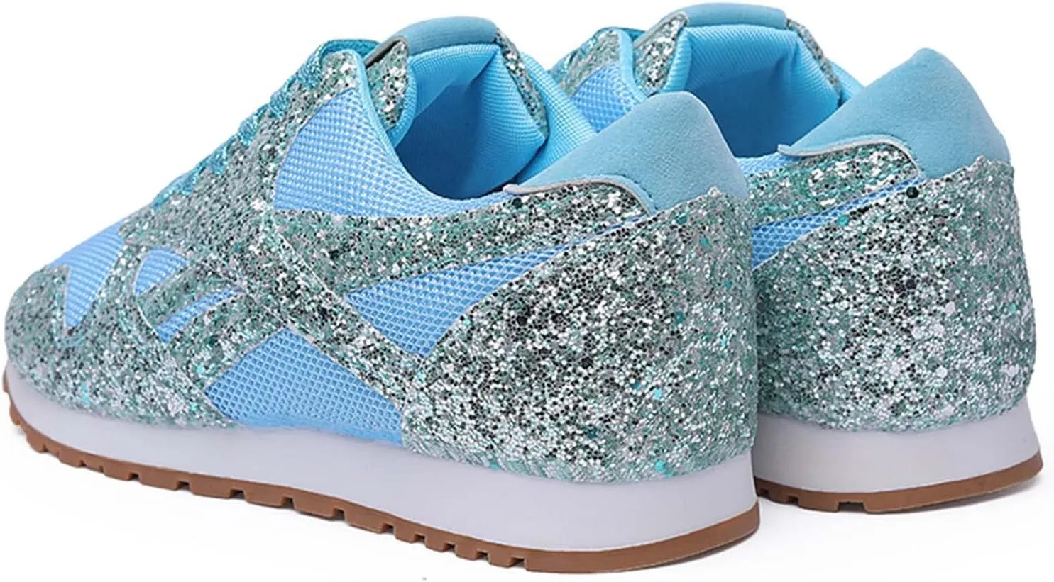 Women's Glitter Sneakers Lace up Casual Flat Sparkle Walking Shoes