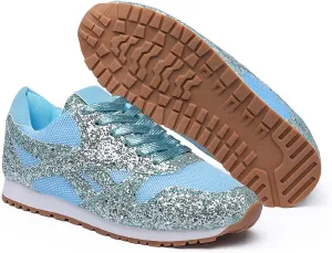 Women's Glitter Sneakers Lace up Casual Flat Sparkle Walking Shoes
