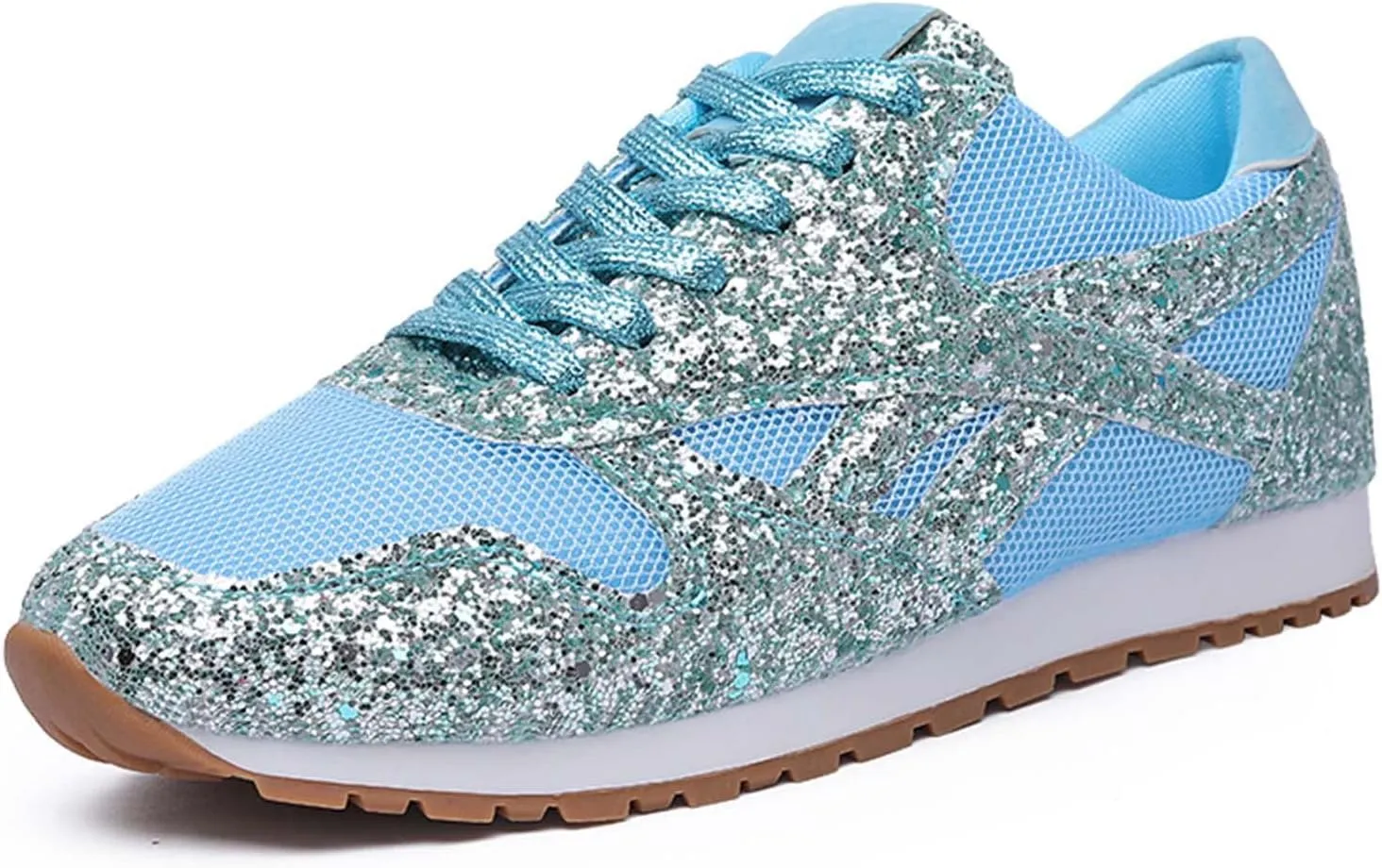 Women's Glitter Sneakers Lace up Casual Flat Sparkle Walking Shoes