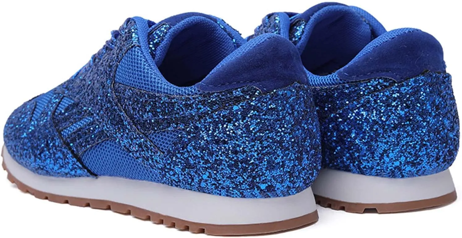 Women's Glitter Sneakers Lace up Casual Flat Sparkle Walking Shoes