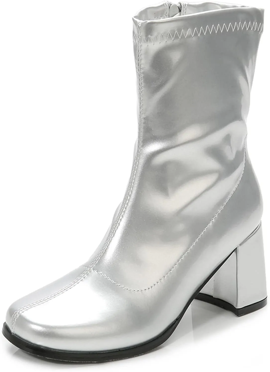 Women's Go Go Boots Mid Calf Block Heel Zipper Boot
