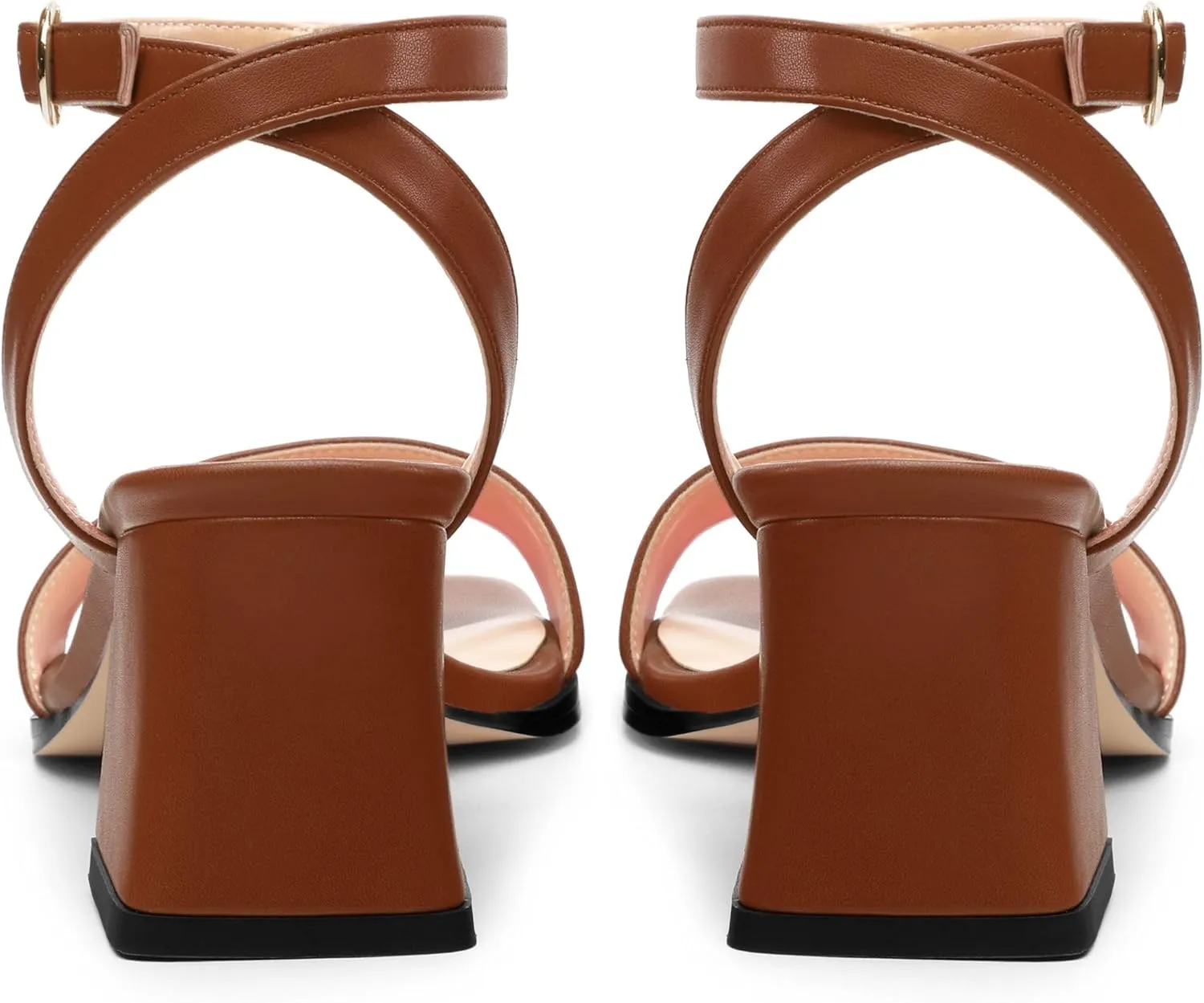 Women's High Chunky Heels Square Toe Block Ankle Strap Dress Comfort Sandals, 2" Heel Height