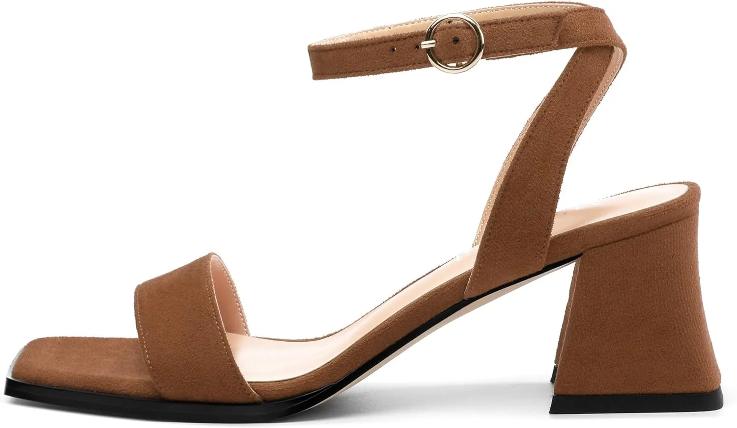Women's High Chunky Heels Square Toe Block Ankle Strap Dress Comfort Sandals, 2" Heel Height