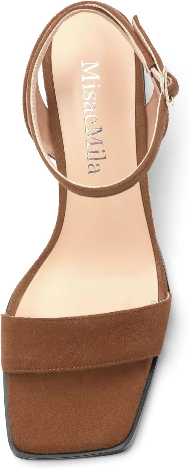 Women's High Chunky Heels Square Toe Block Ankle Strap Dress Comfort Sandals, 2" Heel Height
