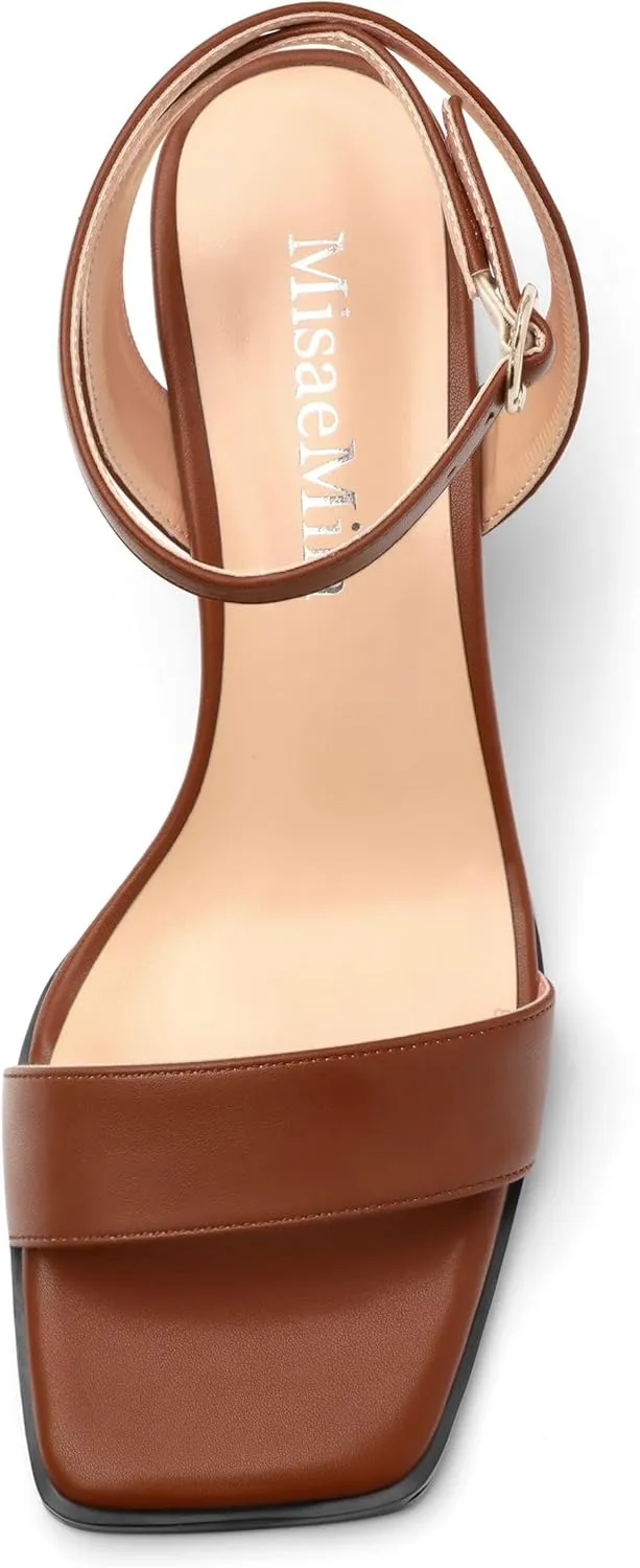 Women's High Chunky Heels Square Toe Block Ankle Strap Dress Comfort Sandals, 2" Heel Height