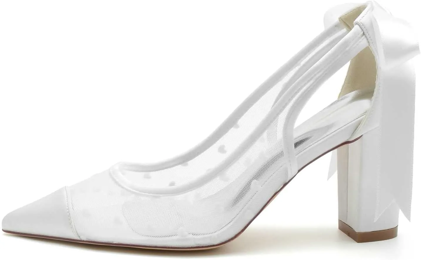 Women's High Heel Slip-On Mary Jane Pump Shoes with Lace Satin & Open Toe - Pointed Heel for Classic Party, Wedding, & Dress Occasions