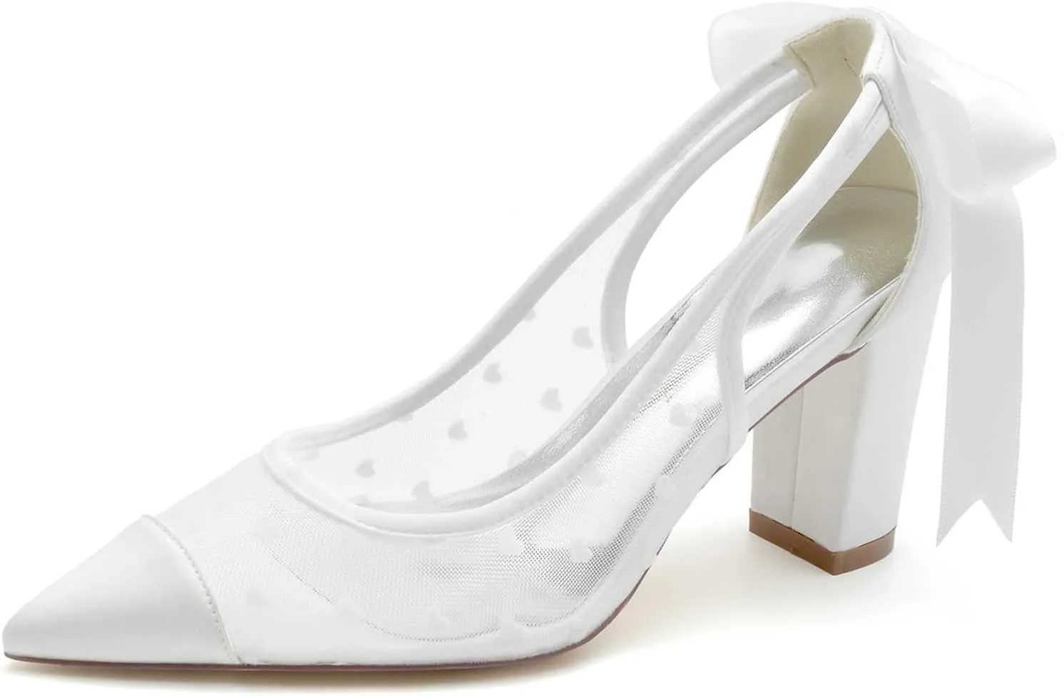 Women's High Heel Slip-On Mary Jane Pump Shoes with Lace Satin & Open Toe - Pointed Heel for Classic Party, Wedding, & Dress Occasions