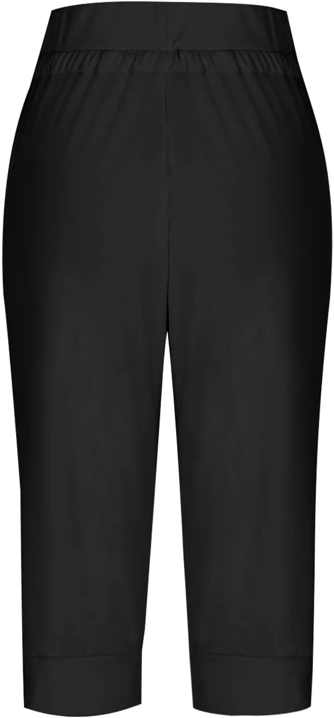 Womens Joggers Capri Pants Spliced Stretch Casual Cropped Pant High Waist Workout Running Summer Pants