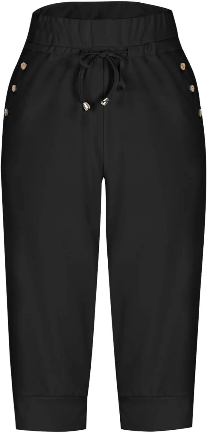 Womens Joggers Capri Pants Spliced Stretch Casual Cropped Pant High Waist Workout Running Summer Pants