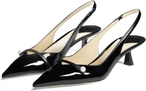 Women's Kitten Heel Pointed Toe Slingback Shoes Comfort Low Heel Slip On Patent/Embossed Leather Dress Pumps Fashion Pearl Party Casual Work Slingback Heels for Women