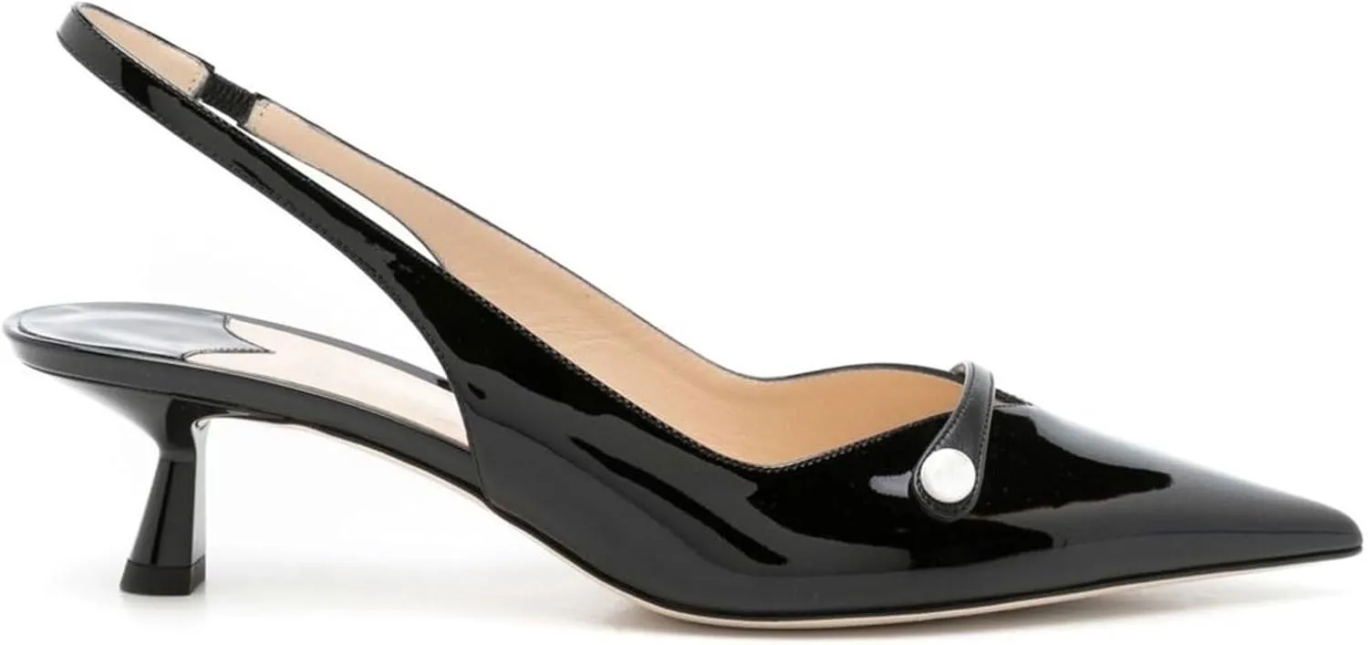 Women's Kitten Heel Pointed Toe Slingback Shoes Comfort Low Heel Slip On Patent/Embossed Leather Dress Pumps Fashion Pearl Party Casual Work Slingback Heels for Women