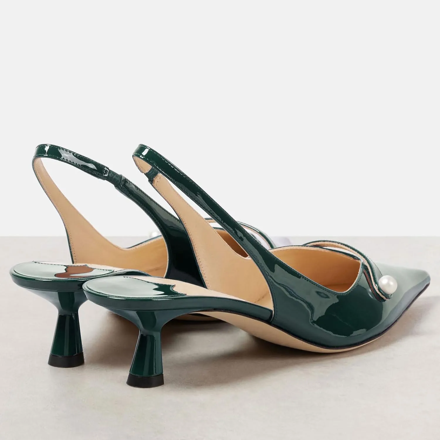 Women's Kitten Heel Pointed Toe Slingback Shoes Comfort Low Heel Slip On Patent/Embossed Leather Dress Pumps Fashion Pearl Party Casual Work Slingback Heels for Women