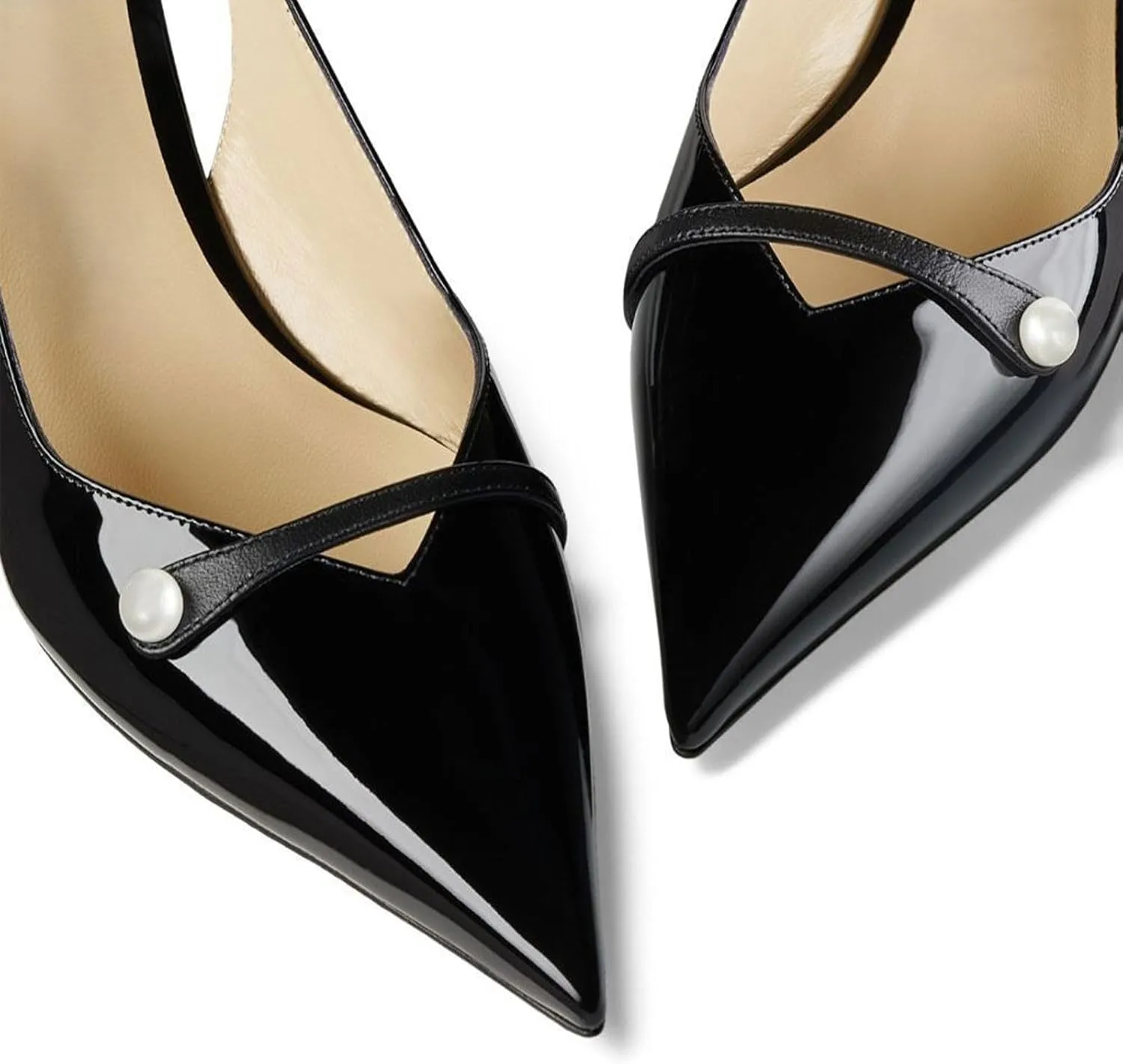 Women's Kitten Heel Pointed Toe Slingback Shoes Comfort Low Heel Slip On Patent/Embossed Leather Dress Pumps Fashion Pearl Party Casual Work Slingback Heels for Women