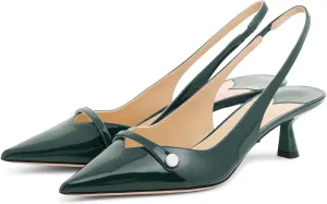 Women's Kitten Heel Pointed Toe Slingback Shoes Comfort Low Heel Slip On Patent/Embossed Leather Dress Pumps Fashion Pearl Party Casual Work Slingback Heels for Women