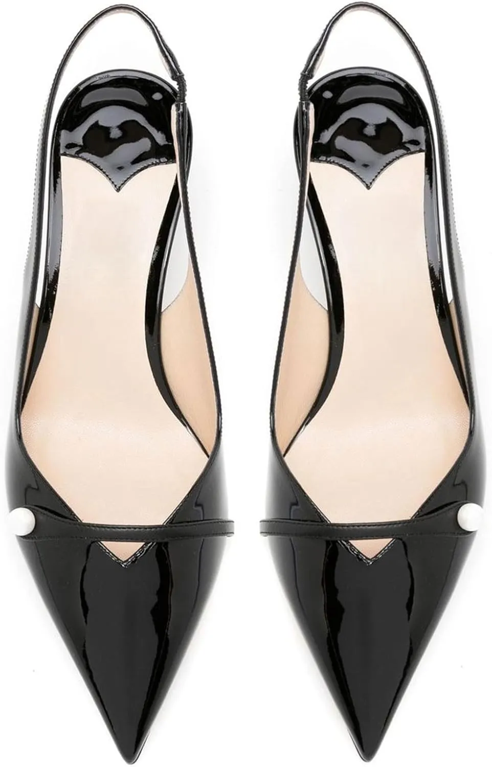Women's Kitten Heel Pointed Toe Slingback Shoes Comfort Low Heel Slip On Patent/Embossed Leather Dress Pumps Fashion Pearl Party Casual Work Slingback Heels for Women