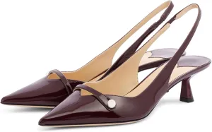 Women's Kitten Heel Pointed Toe Slingback Shoes Comfort Low Heel Slip On Patent/Embossed Leather Dress Pumps Fashion Pearl Party Casual Work Slingback Heels for Women