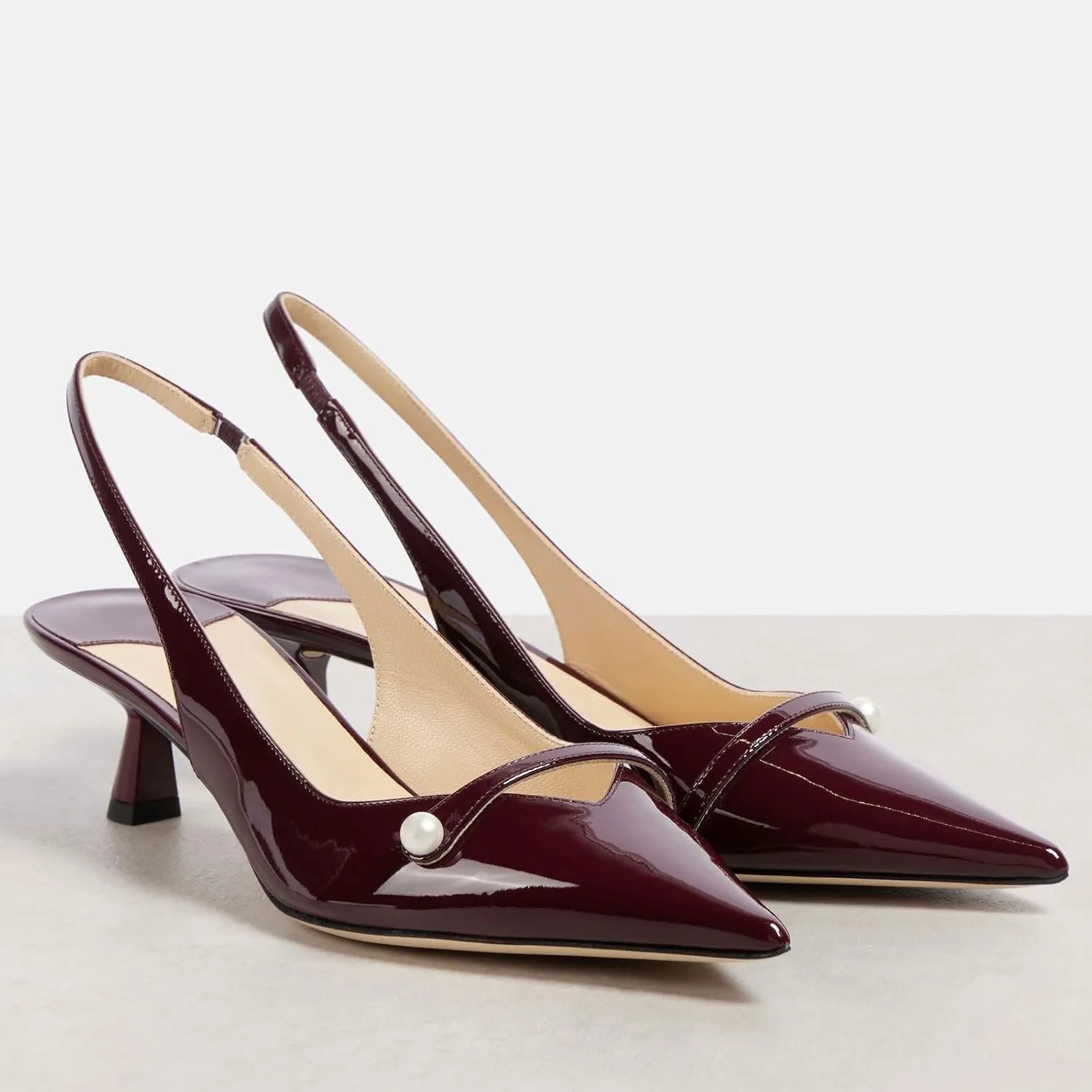 Women's Kitten Heel Pointed Toe Slingback Shoes Comfort Low Heel Slip On Patent/Embossed Leather Dress Pumps Fashion Pearl Party Casual Work Slingback Heels for Women