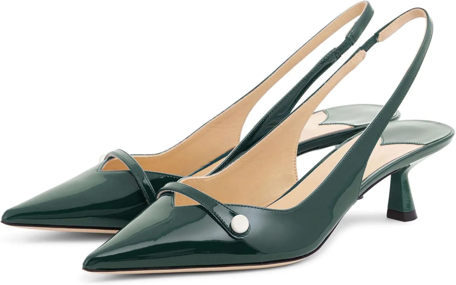 Women's Kitten Heel Pointed Toe Slingback Shoes Comfort Low Heel Slip On Patent/Embossed Leather Dress Pumps Fashion Pearl Party Casual Work Slingback Heels for Women