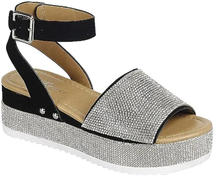 Women's Luxury Rhinestone Glitter Crystal Slide Footbed Platform Sandals (Black Nub-96, numeric_8_point_5)