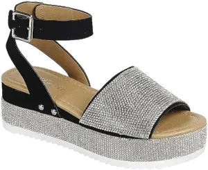 Women's Luxury Rhinestone Glitter Crystal Slide Footbed Platform Sandals (Black Nub-96, numeric_8_point_5)