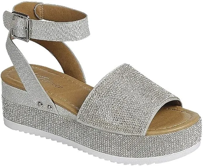 Women's Luxury Rhinestone Glitter Crystal Slide Footbed Platform Sandals (Silver-96, numeric_7)