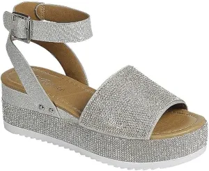 Women's Luxury Rhinestone Glitter Crystal Slide Footbed Platform Sandals (Silver-96, numeric_7)