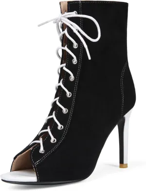 Women's Mesh Dance Heels Sandals Peep Toe High Top Sandals Lace Up Summer Boots Buckle Party Sexy Pump Shoes Open Toe