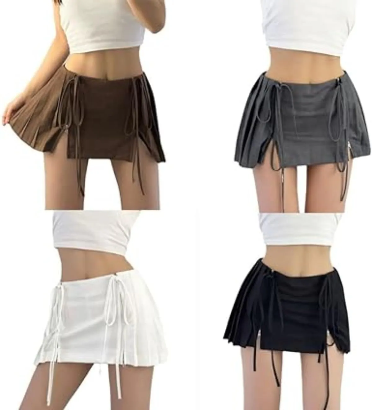 Women's Mini Skirt Lace Bow Pleated Zip Up Y2k Fairy Bodycon Skirt Sexy Streetwear Club Dress Harajuku Goth