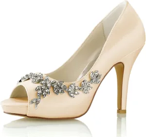 Women's On Wedding Dress Shoes Platform Pumps Open Toe Bridal Shoes Party Dress Sandles