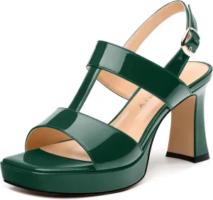 Women's Platform Sandals, Buckle Ankle Strap Open Toe Heeled Sandal, Fashion High Heel Sandals for Wedding Partying Dating