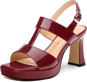 Women's Platform Sandals, Buckle Ankle Strap Open Toe Heeled Sandal, Fashion High Heel Sandals for Wedding Partying Dating
