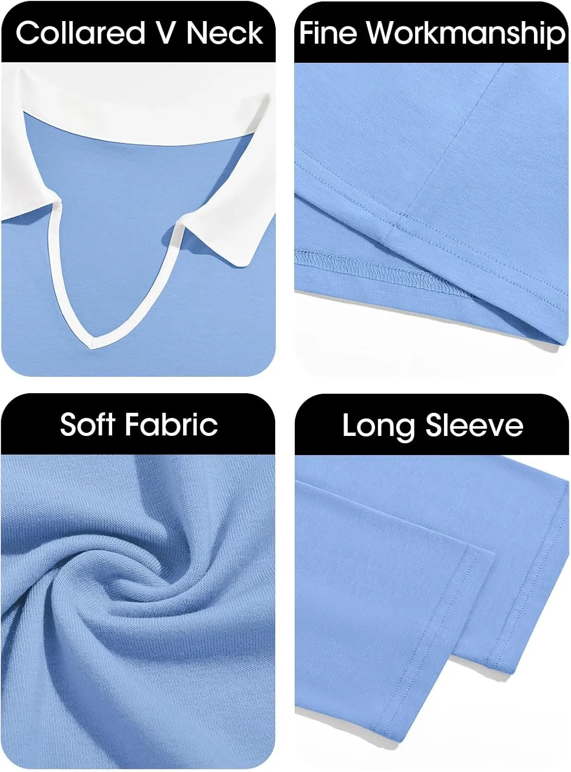 Womens Polo Shirts Fall Collared 3/4 Sleeve Tops Color Block Work Casual Blouses