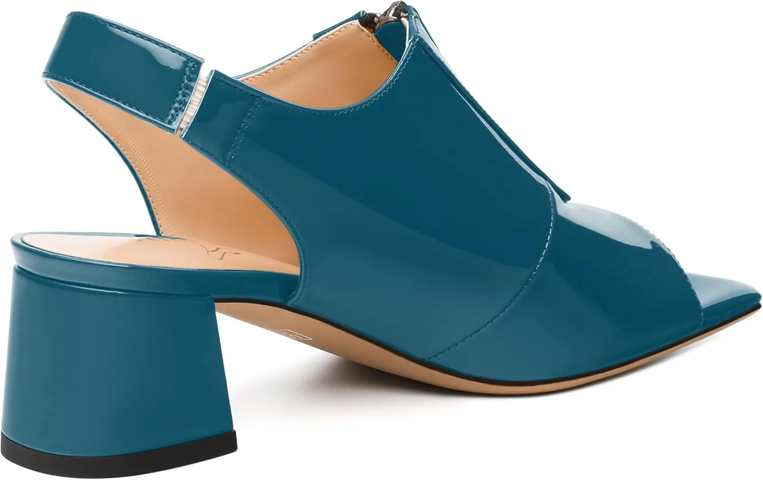 Womens Pumps, Square Peep Toe Mid Block Heel Slingback Pumps for Women, Open Toe Backless Pumps with Front Zipper 2
