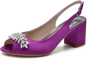 Women's Rhinestone Block Heel Sandals - Buckle Peep Toe High Heels for Bride, Bridesmaids, Weddings & Dressy Occasions