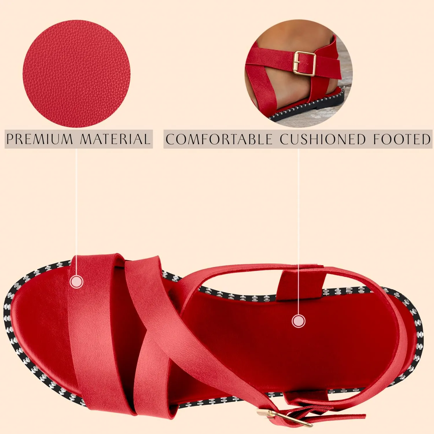 Womens Sandals Comfortable Wide Leather Crisscross Summer Square Toe Flat Slide Sandals