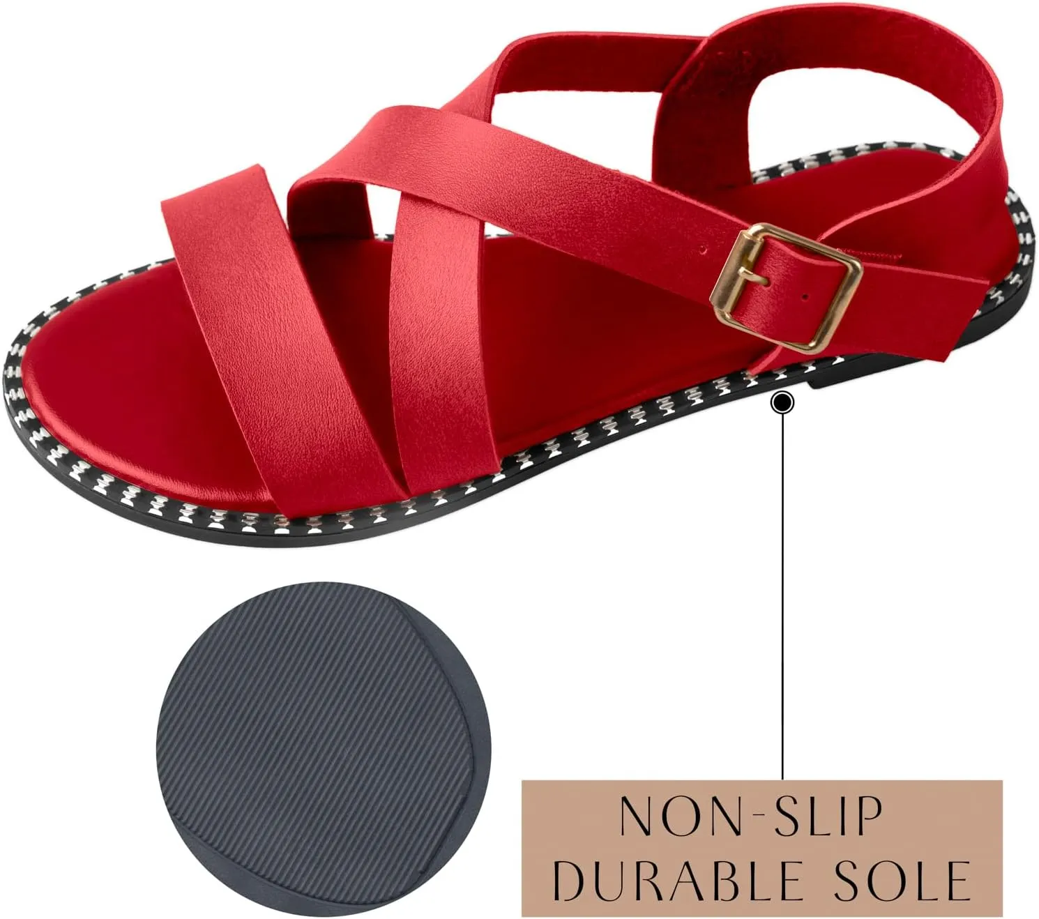 Womens Sandals Comfortable Wide Leather Crisscross Summer Square Toe Flat Slide Sandals