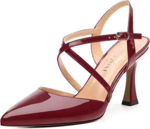 Womens Sandals, High Spool Heels Pointed Toe Sandals, Crossover Strap Kitten Heel Sandals, Closed Toe Slingback Crisscross Straps Party Dress Shoes 3.3"