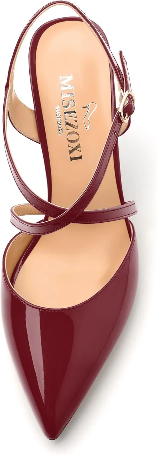 Womens Sandals, High Spool Heels Pointed Toe Sandals, Crossover Strap Kitten Heel Sandals, Closed Toe Slingback Crisscross Straps Party Dress Shoes 3.3"