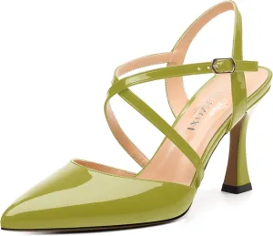 Womens Sandals, High Spool Heels Pointed Toe Sandals, Crossover Strap Kitten Heel Sandals, Closed Toe Slingback Crisscross Straps Party Dress Shoes 3.3"