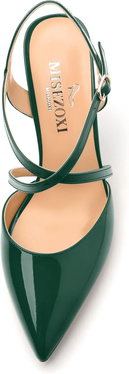 Womens Sandals, High Spool Heels Pointed Toe Sandals, Crossover Strap Kitten Heel Sandals, Closed Toe Slingback Crisscross Straps Party Dress Shoes 3.3"
