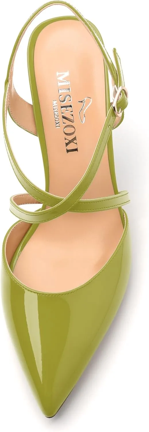 Womens Sandals, High Spool Heels Pointed Toe Sandals, Crossover Strap Kitten Heel Sandals, Closed Toe Slingback Crisscross Straps Party Dress Shoes 3.3"