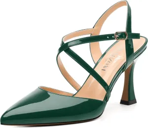 Womens Sandals, High Spool Heels Pointed Toe Sandals, Crossover Strap Kitten Heel Sandals, Closed Toe Slingback Crisscross Straps Party Dress Shoes 3.3"