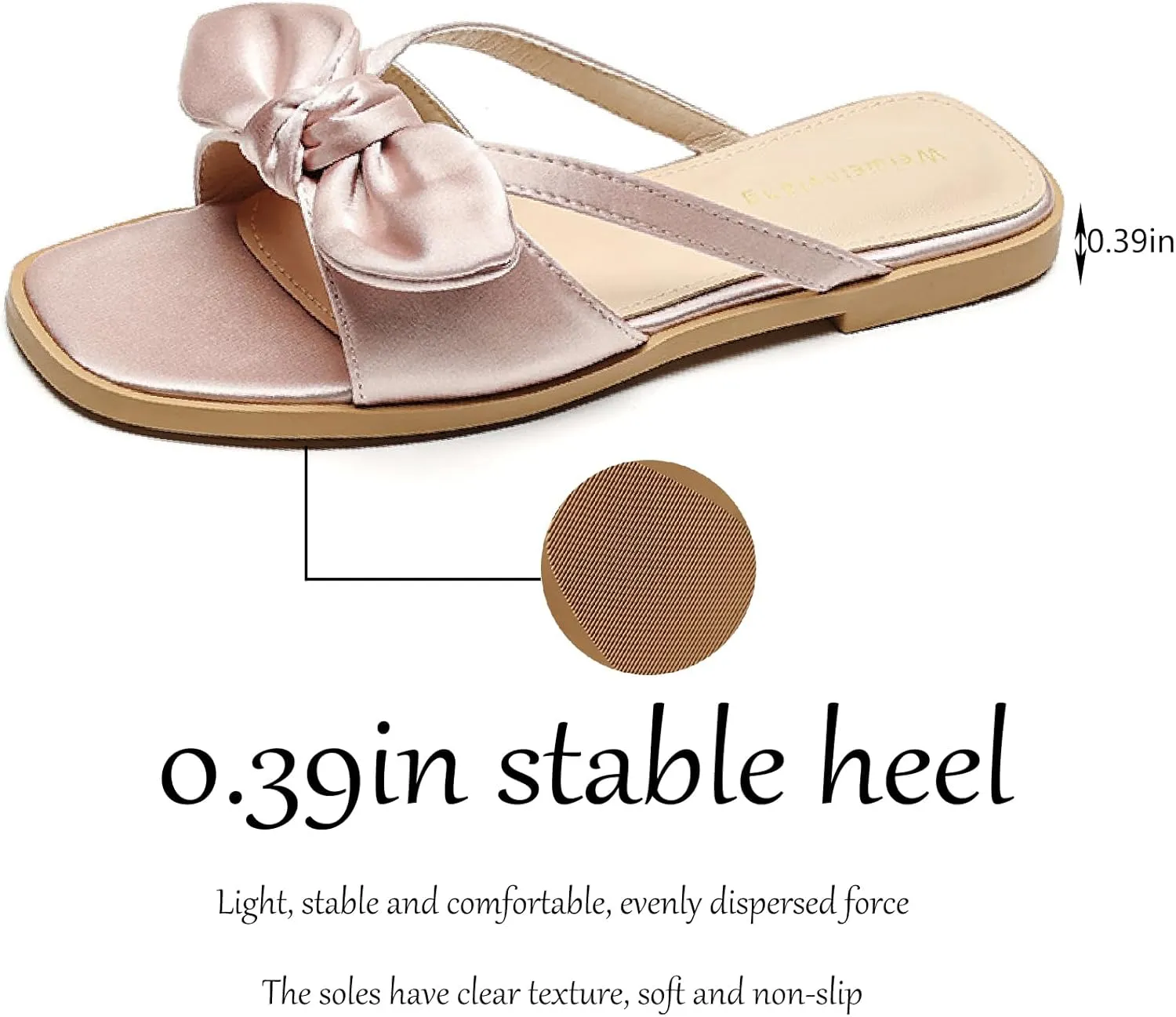 Women's Satin Bow Flat Slides Sandals Fashion Comfortable Square Open Toe Slip On Low-heeled Mules Nude Summer Dressy Fashion Evening Party Wedding Sandals