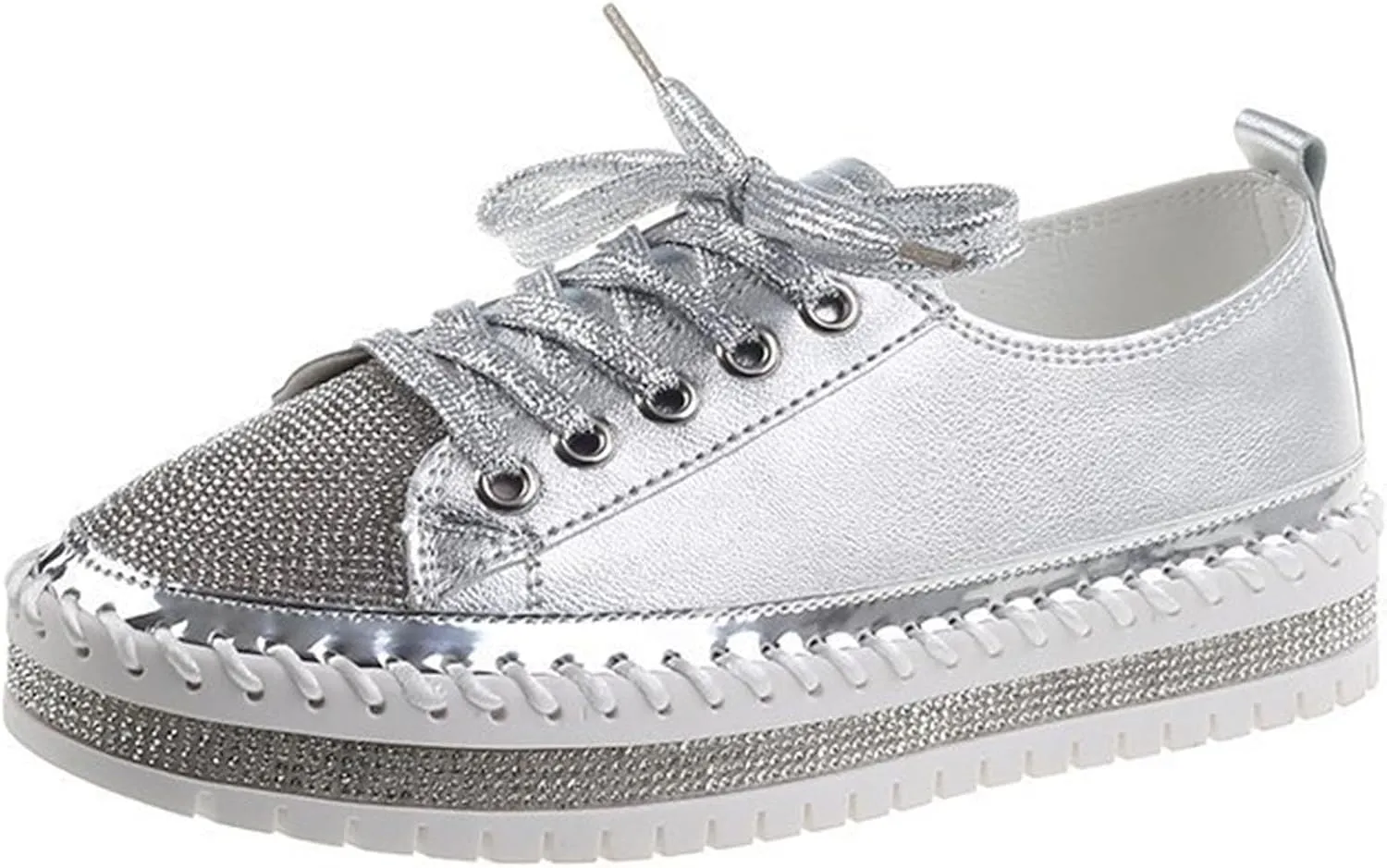 Women's Sequins Diamonds Flat Lace Up Fashion Sneakers Comfortable Shiny Dazzling Wedding Bridal Fashion Walking Shoes